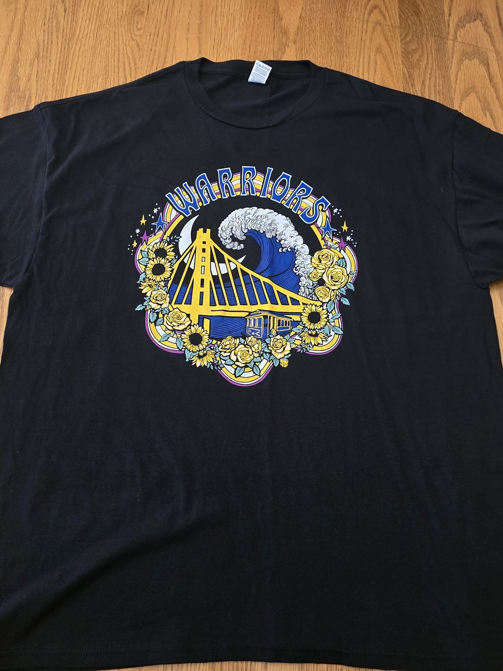 Golden State Warriors Psychedelic Floral Bridge Graphic Tee XL Black NBA